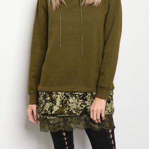 New Junior's Cute Boutique olive green lace hoodie